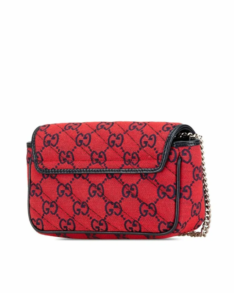 Cross-Body Bags*Gucci Preloved Super Mini Canvas Matelasse Flap Crossbody Bag with Chain Red