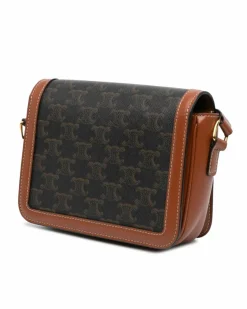 Cross-Body Bags*Celine Preloved Teen Coated Canvas Crossbody Bag with Leather Trim and Push Brown