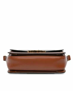 Cross-Body Bags*Celine Preloved Teen Coated Canvas Crossbody Bag with Leather Trim and Push Brown