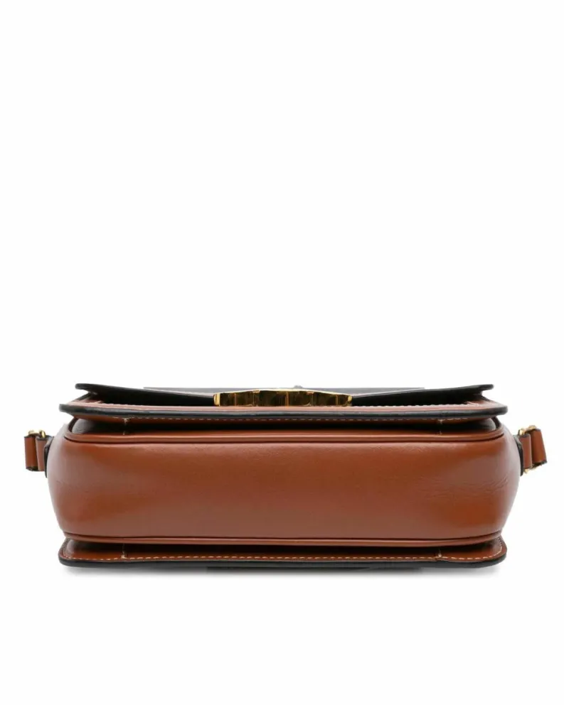 Cross-Body Bags*Celine Preloved Teen Coated Canvas Crossbody Bag with Leather Trim and Push Brown