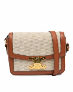Cross-Body Bags*Celine Preloved Teen Triomphe Canvas Crossbody Bag with Leather Trim Brown