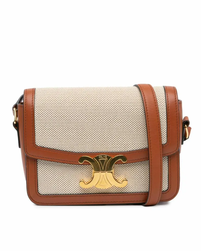 Cross-Body Bags*Celine Preloved Teen Triomphe Canvas Crossbody Bag with Leather Trim Brown