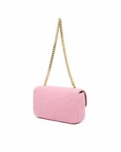 Shoulder Bags*Celine Preloved Tweed Chain Shoulder Bag with Gold-Tone Chain-Link Strap Pink
