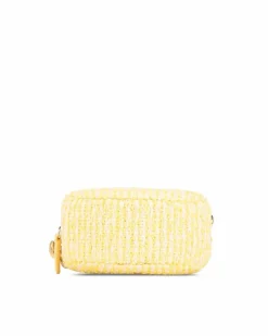 Clutch Bags*Chanel Preloved Tweed Round Clutch with Chain-Link Handle and Leather-Woven Yellow