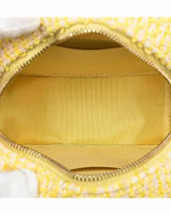 Clutch Bags*Chanel Preloved Tweed Round Clutch with Chain-Link Handle and Leather-Woven Yellow