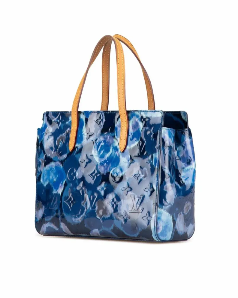 Tote Bags*Louis Vuitton Preloved Vernis Ikat Tote with Vachetta Leather Handles Blue