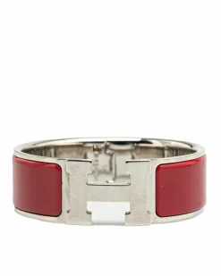 Bracelets*Hermes Preloved Wide Enamel Clic Clac H Bracelet with Palladium Metal Body Silver
