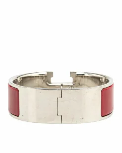 Bracelets*Hermes Preloved Wide Enamel Clic Clac H Bracelet with Palladium Metal Body Silver