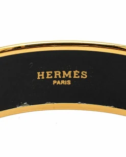 Bracelets*Hermes Preloved Wide Enamel Crescent Moon Star Bracelet Orange
