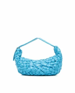 Shoulder Bags*Bottega Veneta Preloved Woven Calfskin Leather Shoulder Bag with Adjustable Strap and Blue