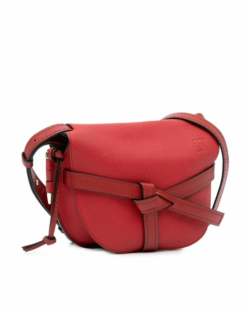 Cross-Body Bags*LOEWE Preloved Woven Leather Small Gate Crossbody Bag with Adjustable Strap Red