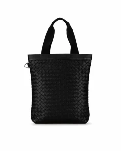 Tote Bags*Bottega Veneta Preloved Woven Leather Tote Bag with Flat Handles and Open Top Black