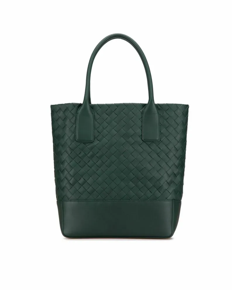 Tote Bags*Bottega Veneta Preloved Woven Leather Tote with Rolled Handles and Zip Pockets Green