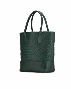Tote Bags*Bottega Veneta Preloved Woven Leather Tote with Rolled Handles and Zip Pockets Green