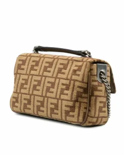 Shoulder Bags*Fendi Preloved Zucca Wool Chain Link Shoulder Bag with Interior Zip Pocket Brown