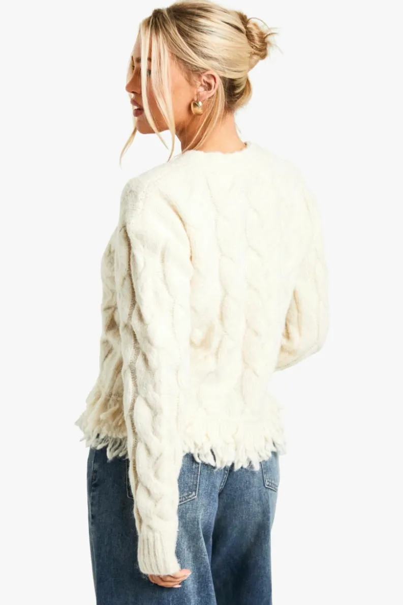Cardigans|Jumpers & Cardigans*boohoo Premium Cable Knit Fringe Cardigan cream
