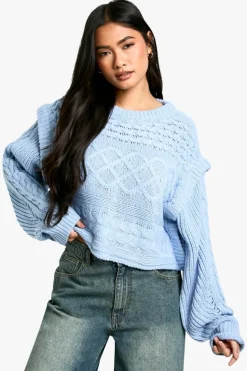 Oversized Jumpers|Jumpers*boohoo Premium Cable Knit Oversized Jumper dusty blue