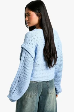 Oversized Jumpers|Jumpers*boohoo Premium Cable Knit Oversized Jumper dusty blue