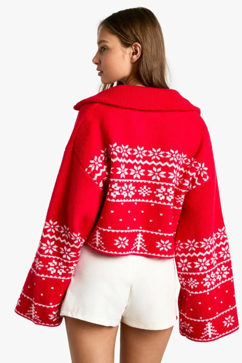 Cardigans*boohoo Premium Christmas Fairisle Zip Up Knitted Cardigan red