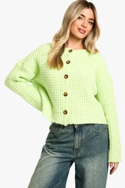 Cardigans*boohoo Premium Chunky Stitch Button Down Knitted Cardigan washed lime