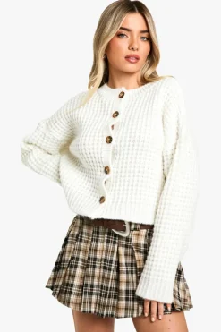 Cardigans|Jumpers & Cardigans*boohoo Premium Chunky Stitch Button Down Knitted Cardigan cream