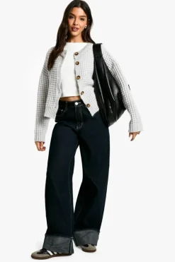 Cardigans*boohoo Premium Chunky Stitch Button Down Knitted Cardigan grey marl