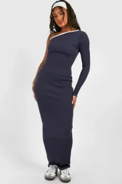 Bodycon Dresses*boohoo Premium Contrast Rib One Shoulder Maxi Dress petrol