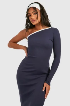 Bodycon Dresses*boohoo Premium Contrast Rib One Shoulder Maxi Dress petrol
