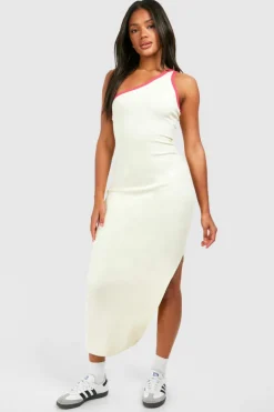 Bodycon Dresses*boohoo Premium Contrast Rib One Shoulder Midaxi Dress cream