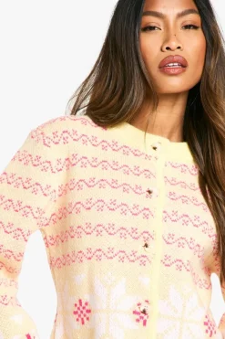 Cardigans*boohoo Premium Fairisle Knitted Christmas Cardigan yellow