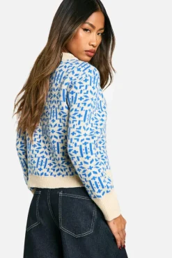 Cardigans*boohoo Premium Fairisle Knitted Cardigan blue