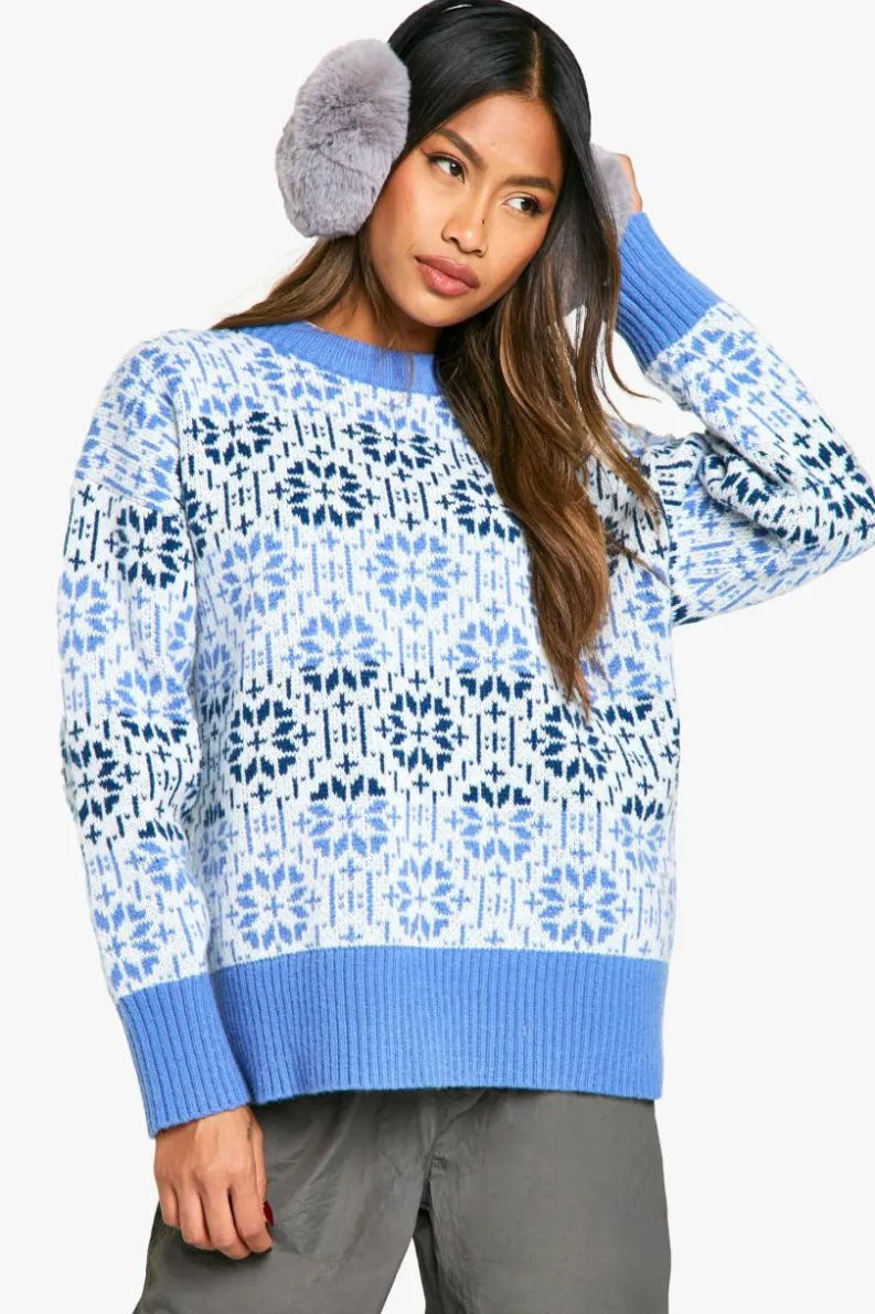 Oversized Jumpers*boohoo Premium Fairisle Knitted Oversized Christmas Jumper blue