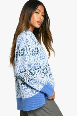 Oversized Jumpers*boohoo Premium Fairisle Knitted Oversized Christmas Jumper blue