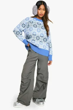 Oversized Jumpers*boohoo Premium Fairisle Knitted Oversized Christmas Jumper blue