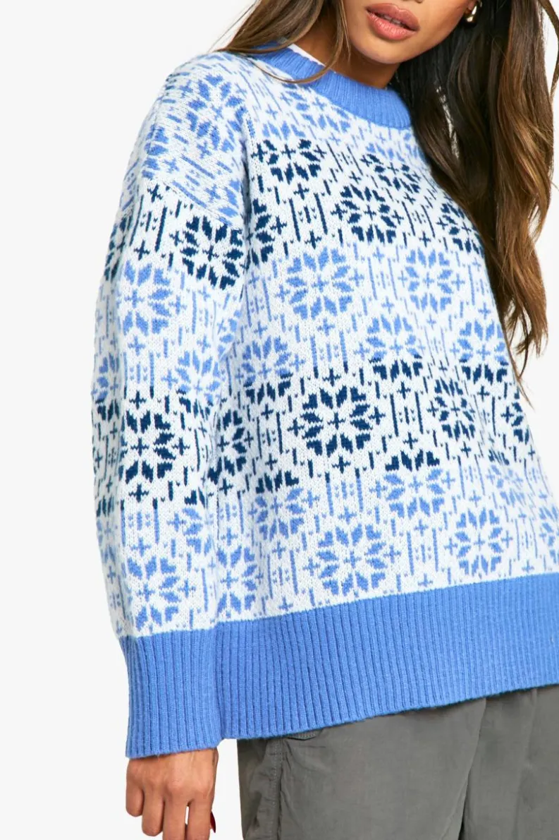 Oversized Jumpers*boohoo Premium Fairisle Knitted Oversized Christmas Jumper blue