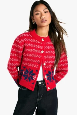 Cardigans*boohoo Premium Fairisle Knitted Christmas Cardigan red