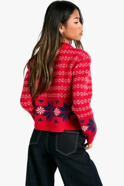 Cardigans*boohoo Premium Fairisle Knitted Christmas Cardigan red