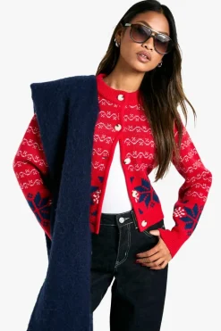 Cardigans*boohoo Premium Fairisle Knitted Christmas Cardigan red