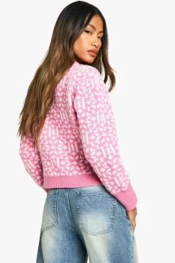 Cardigans*boohoo Premium Fairisle Knitted Christmas Cardigan pink