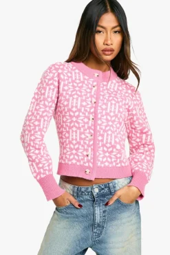 Cardigans*boohoo Premium Fairisle Knitted Christmas Cardigan pink