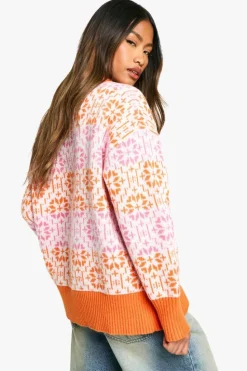 Oversized Jumpers*boohoo Premium Fairisle Knitted Oversized Jumper pink
