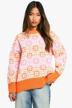 Oversized Jumpers*boohoo Premium Fairisle Knitted Oversized Jumper pink