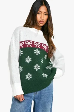 Oversized Jumpers*boohoo Premium Fairisle Oversized Knitted Christmas Jumper green