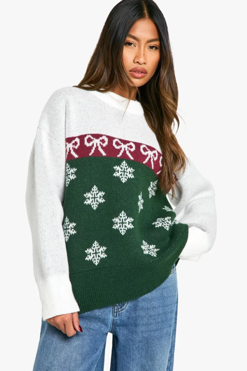 Oversized Jumpers*boohoo Premium Fairisle Oversized Knitted Christmas Jumper green