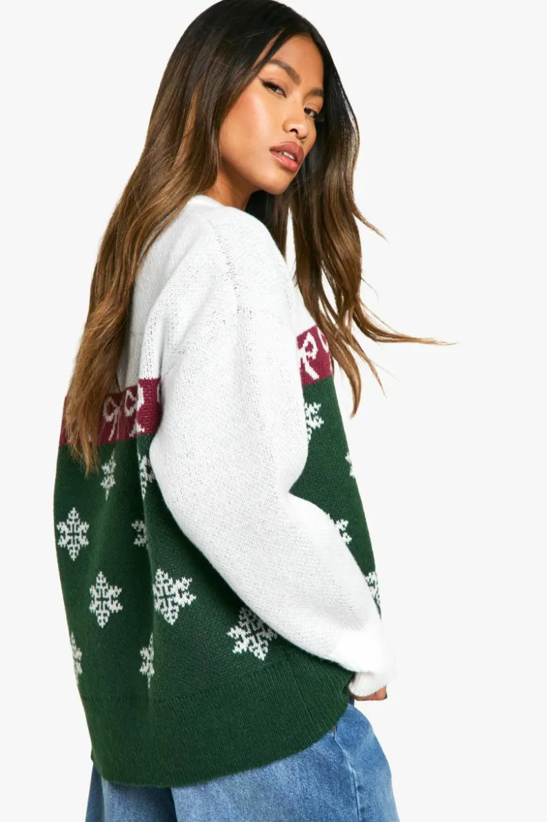 Oversized Jumpers*boohoo Premium Fairisle Oversized Knitted Christmas Jumper green