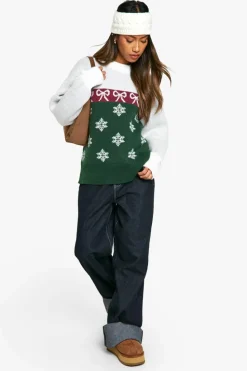 Oversized Jumpers*boohoo Premium Fairisle Oversized Knitted Christmas Jumper green