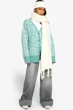 Cardigans*boohoo Premium Fairisle Snowflake Knitted Christmas Cardigan green