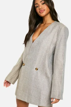 Blazer Dresses*boohoo Premium Glitter Pinstripe Oversized Blazer Dress grey