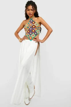 Knitted Tops|Beachwear*boohoo Premium Halterneck Crochet Crop Top green