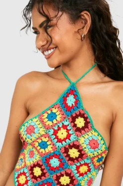 Knitted Tops|Beachwear*boohoo Premium Halterneck Crochet Crop Top green
